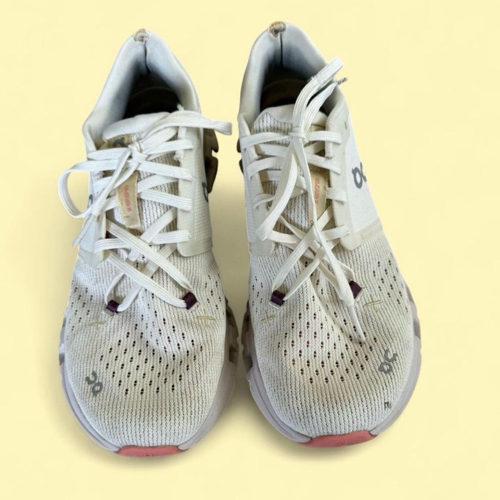 Women’s Athletic Running Sneakers in White with Pink Accents